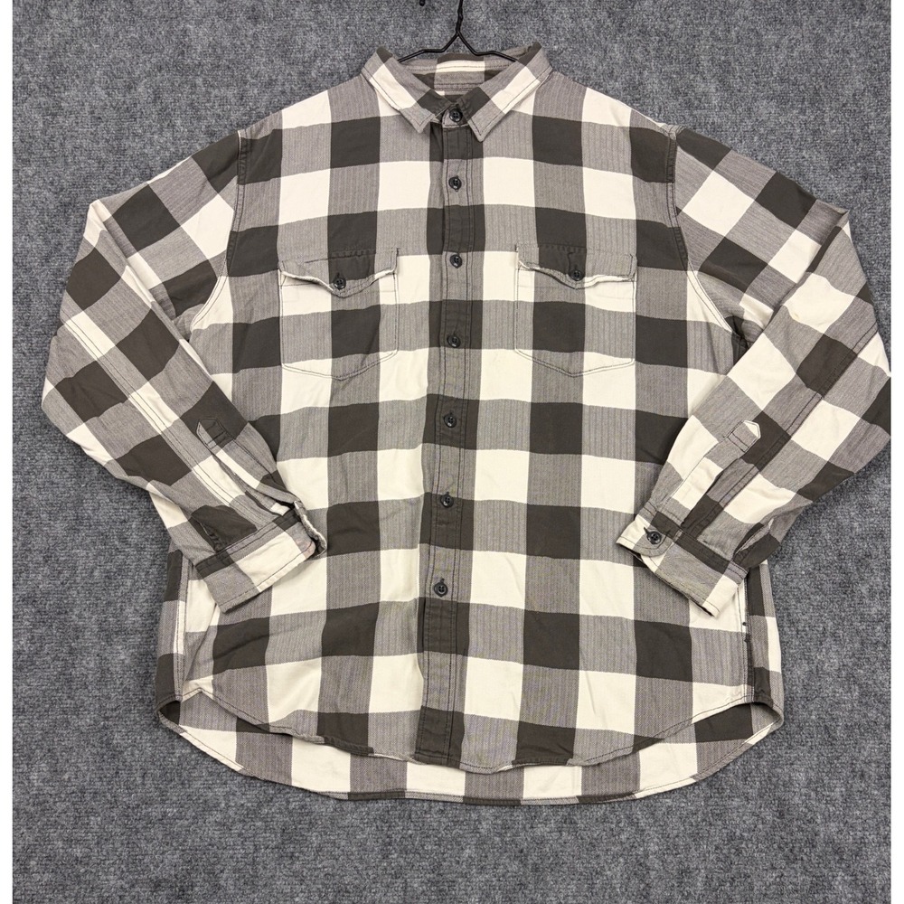 J. Crew Mens XL Buffalo Check Flannel Shirt Grey White Herringbone Twill XL